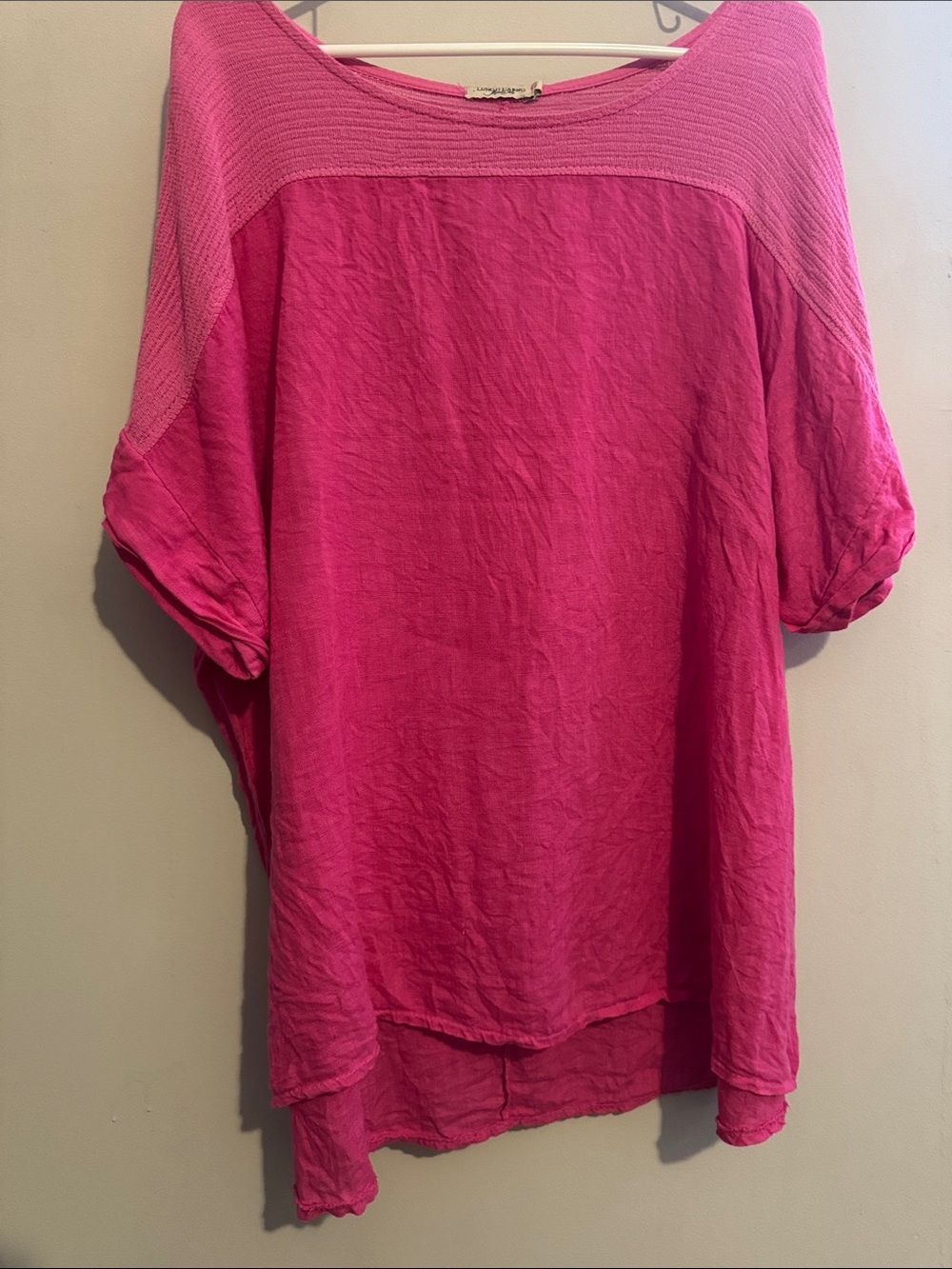 Women's Lightweight Boatneck Tunic in Hot Pink 2X 100% linen Italy oversized